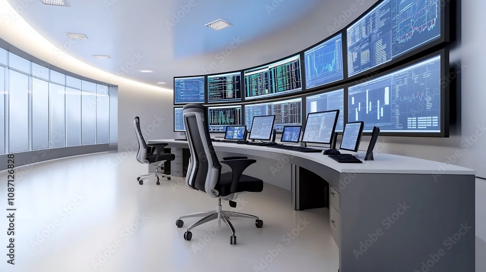 Aufkleber futuristic high-tech control room with multiple screens and cybersecurity concept