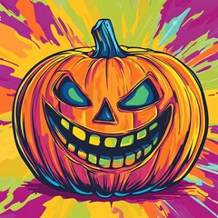 Grinning Jack-O-Lantern with Bat