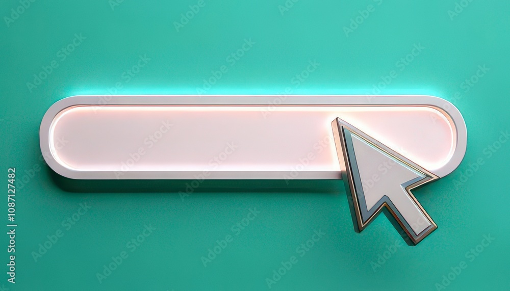 Poster Minimalist search engine concept. Empty search bar with mouse pointer on a teal background.