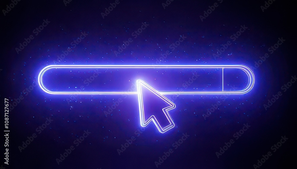 Poster minimalist search engine concept. neon cursor hovering over a glowing search bar on a dark backgroun