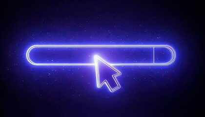 Minimalist search engine concept. Neon cursor hovering over a glowing search bar on a dark background.
