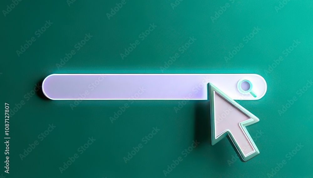 Poster minimalist search engine concept. interactive search bar with a cursor on a green background.