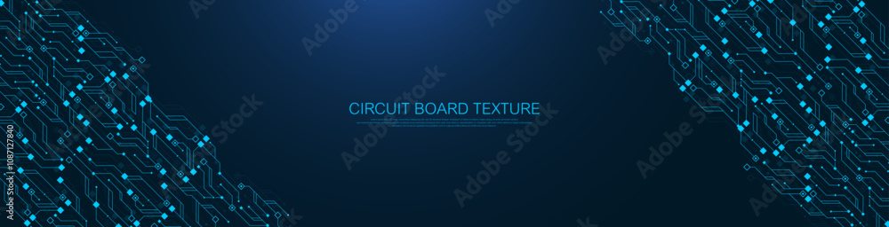 Poster Artificial Intelligence with circuit electric line style. Digital futuristic machine learning design. AI graphic design for website, banner, header, social media, mobile app, UI. Vector illustration