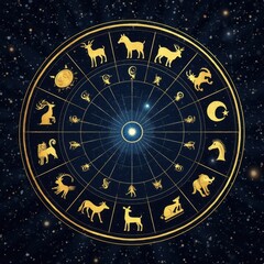 Obraz premium Zodiac Wheel Icon Against Starry Night Sky
