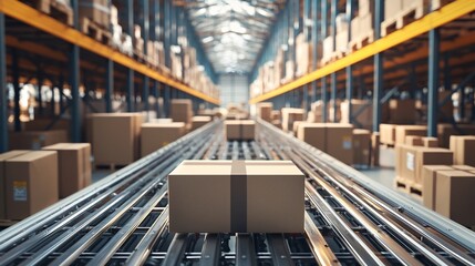 Fototapeta premium Capacity Shipping System, High-capacity Delivery System in a Well-Organized Warehouse Optimizing Supply Chain