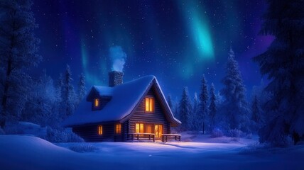 Romantic Winter Wonderland: A Cozy Snowy Cabin Embraced by Nature's Serene Beauty