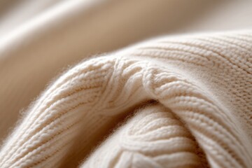 The image captures a detailed view of creamy knit fabric, focusing on its soft texture and gentle folds, ideal for illustrating warmth and comfort in textiles.