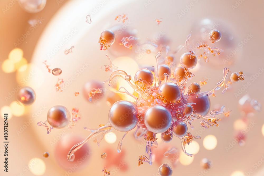 Aufkleber an abstract composition resembling a microscopic view of cells or molecules.