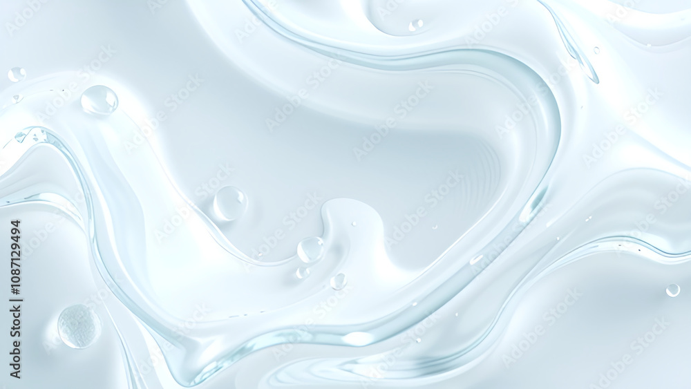 Poster an abstract shape resembling smooth waves or folds. the colors are mostly light blue and white, crea
