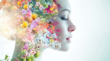 Garden in Bloom Inside a Woman's Double Exposure Portrait