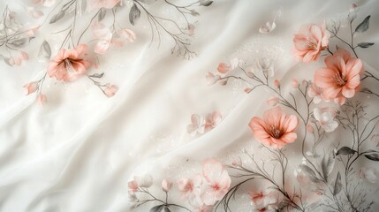 Light floral accents and gentle sparkles in soft pastels on a minimalist background evoke a dreamy and sweet tone with ample text space