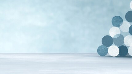 A blue background with a Christmas tree made of small blue and white circles