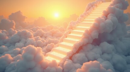 Surreal Cloud Staircase to Golden Sunset