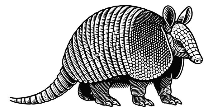 armadillo engraving black and white outline