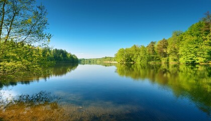 Fototapeta premium Savor the beauty of changing seasons by the lake. 