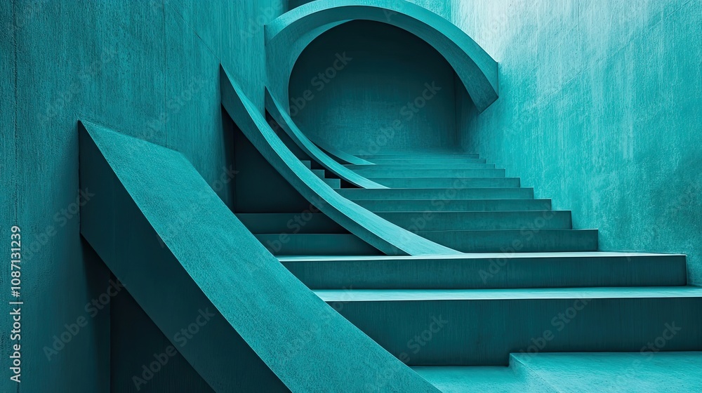 Poster abstract teal architecture with arched entryway and steps