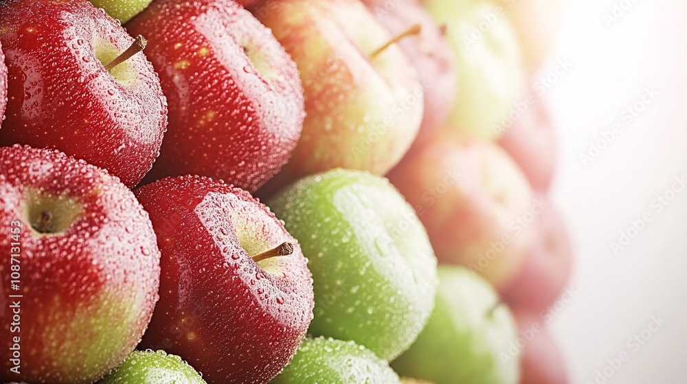 Leinwandbilder Isolated on white background a cluster of red and green apples displayed with a fresh glossy finish and side empty space for text Stockphoto style