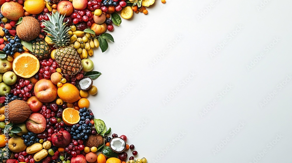 Poster isolated on white background a vibrant medley of tropical fruits including bananas coconuts and pine