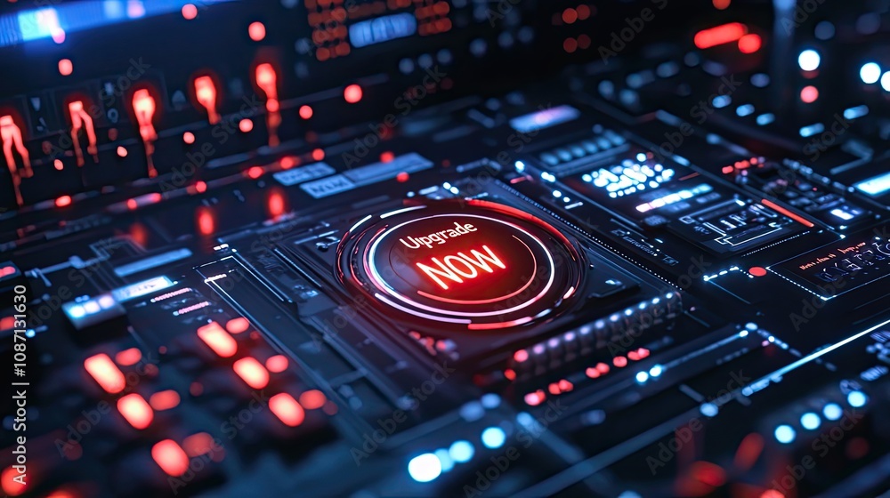Aufkleber a futuristic interface with a red 