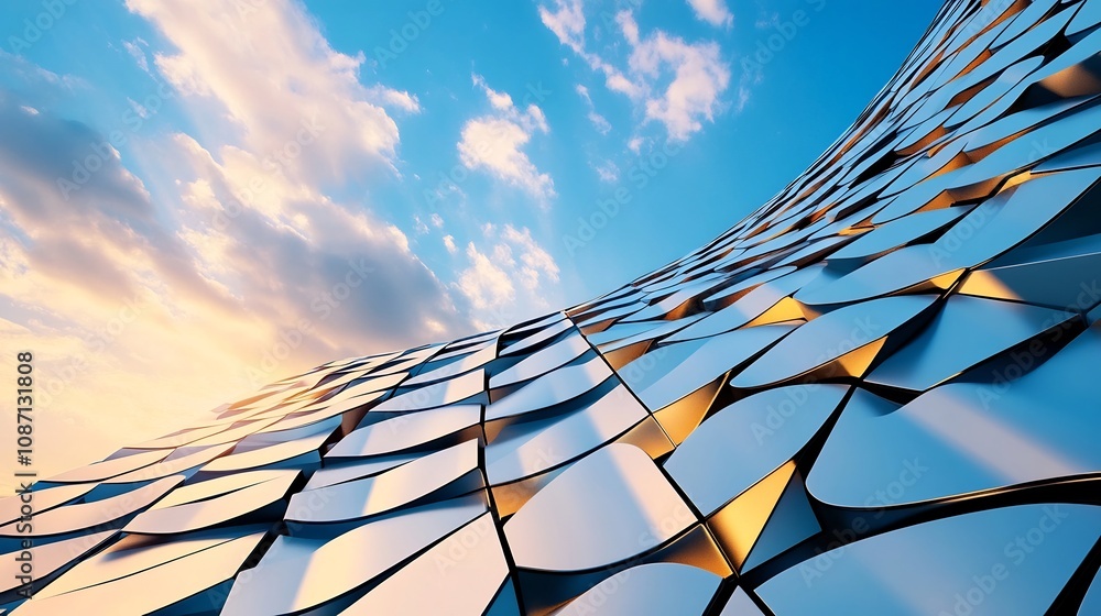 Aufkleber futuristic geometric architectural structures with unique angular design and dramatic sky
