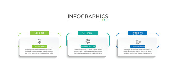 Process business infographic thin line with square template design with icons and 3 options or steps.