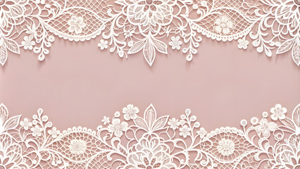 White Lace Pattern on Blush Pink Background with Copy Space. Perfect for: weddings, bridal showers, romantic celebrations