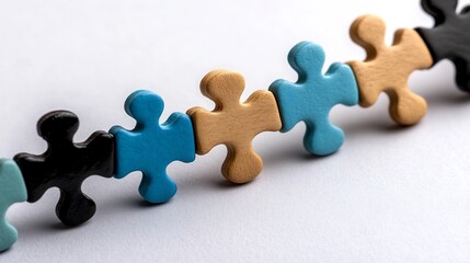 Obraz premium Colorful puzzle pieces connecting and collaborating for a successful solution