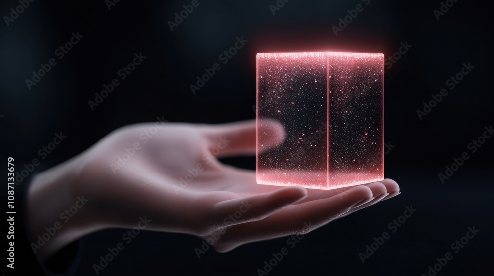 Canvas Prints a hand holding a cube with a red glow