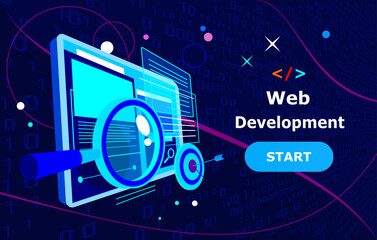 web development web banner. vector high quality illustration. high tech illustration. techno background. 