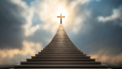 blurred background of stairway to heaven and receding silhouette, religion concept
