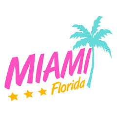 Miami Beach Florida USA Palms Sun America Fun Text Design Lover Art Vector Illustration Card T-Shirt Poster Sticker Graphic Print Decorative Drawing Isolated Logo Decoration Symbol Creative Cool Style