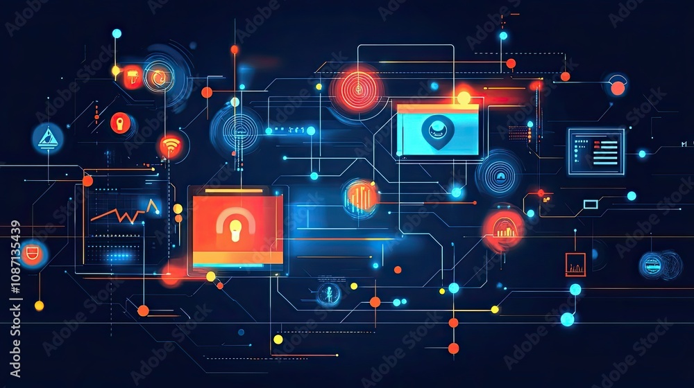 Poster abstract digital network with connected nodes and interfaces