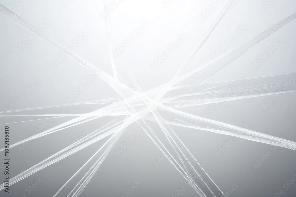Poster delicate, translucent lines intersect and radiate across a muted grey canvas