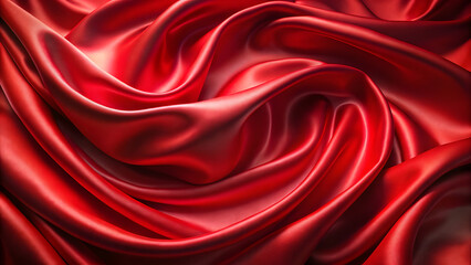 Obraz premium Glossy Red Silk Texture with Gentle Wave Pattern and Copy Space. Perfect for: Valentine's Day, luxury events, formal occasions