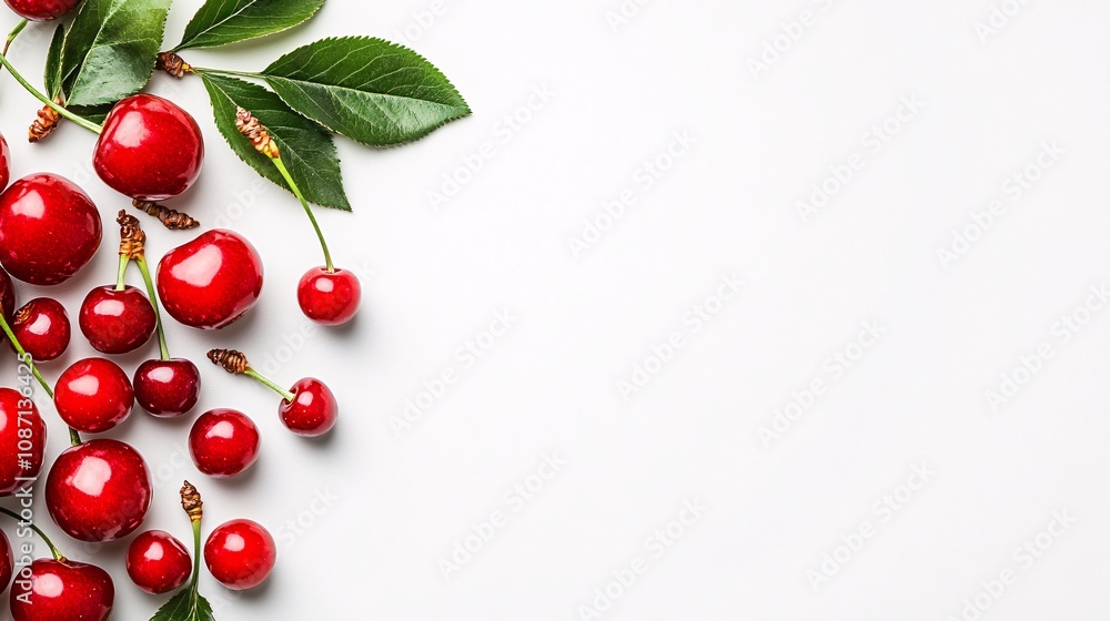 Aufkleber isolated on white background a grouping of freshly picked cherries with their vibrant red skins and 