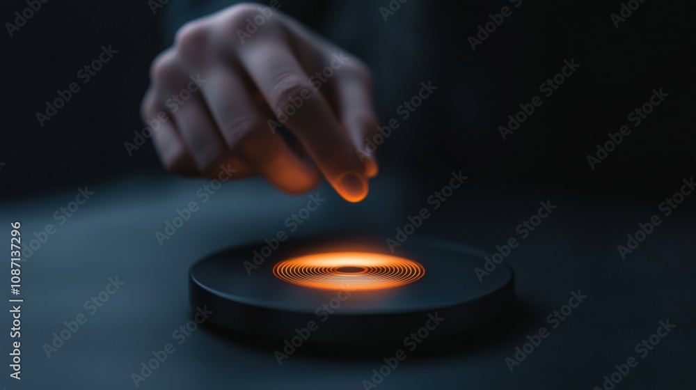 Poster a hand is touching a glowing object on a table