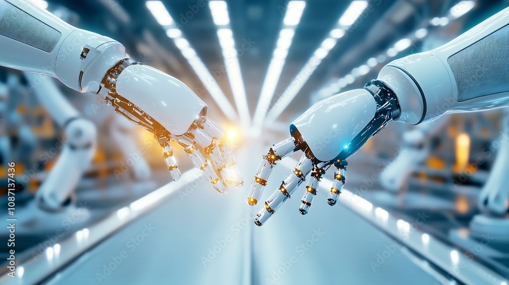 Poster futuristic robotic factory with advanced precision automation and mechanical arms