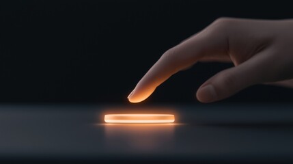 A hand is touching a glowing object on a black surface