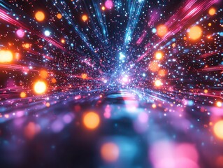 Obraz premium Dynamic abstract space warp event neon light stream digital realm surreal experience cosmic perspective for captivating visuals