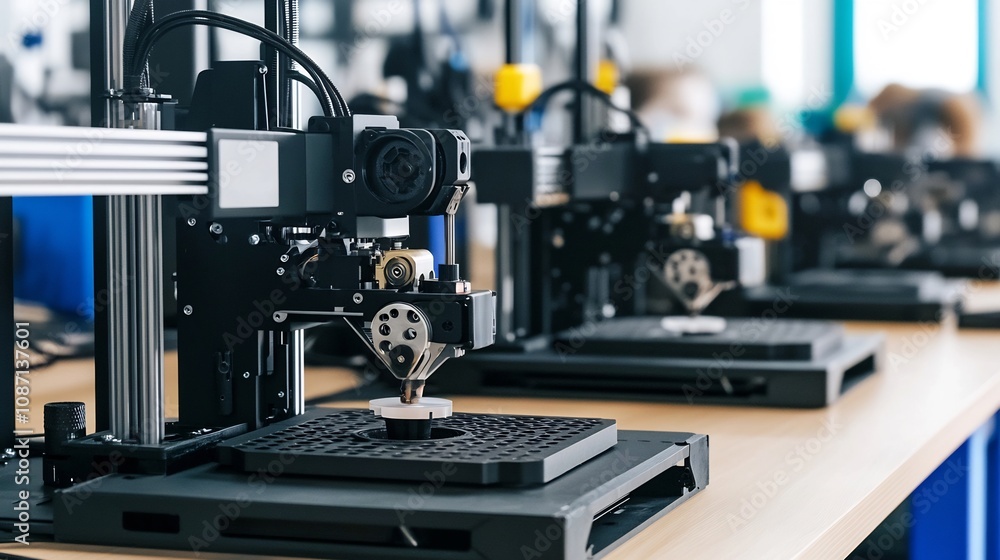 Aufkleber automated 3d printing manufacturing line in modern factory setting