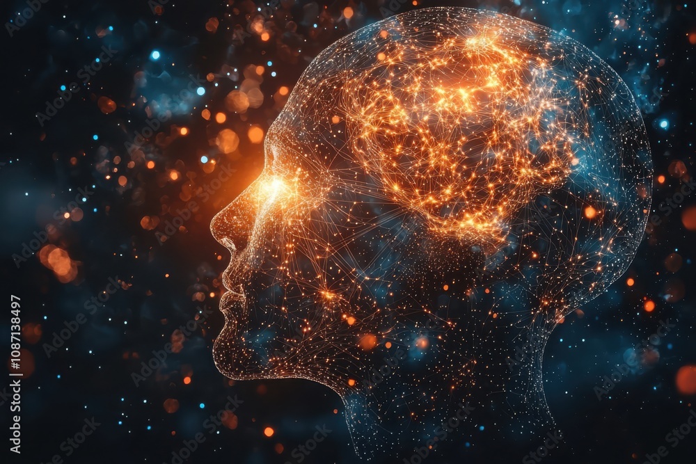 Poster visualizing ai advancements flowing circuitry and neural connections in a digital landscape
