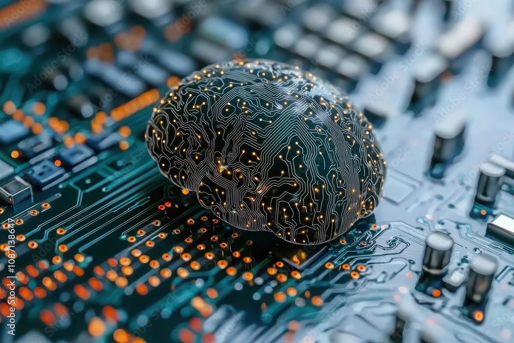 Poster visualizing ai advancement flowing circuitry dynamics in the tech environment for innovative insight