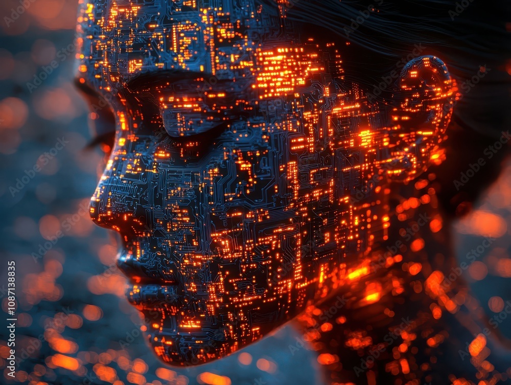Poster visualizing ai consciousness circuit board patterns in digital art technology environment abstract c