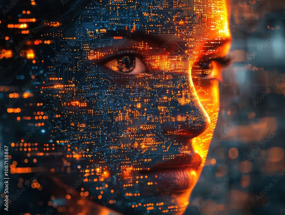 Poster visualizing ai consciousness circuit board patterns reflecting artificial intelligence digital envir