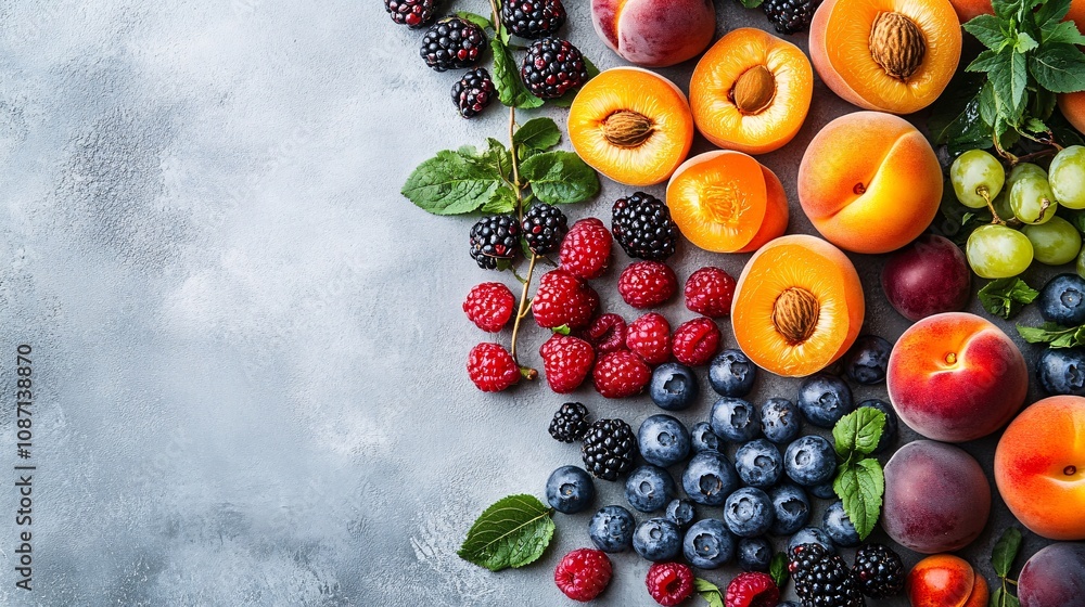 Leinwandbilder isolated on white background a variety of fresh stone fruits including apricots nectarines and peach