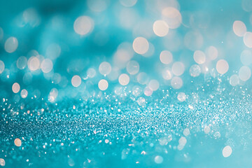 Abstract aquatic awe color glitter background with blurred bokeh. Luxury backdrop template for new year, christmas,  party or holiday cards with space for text.