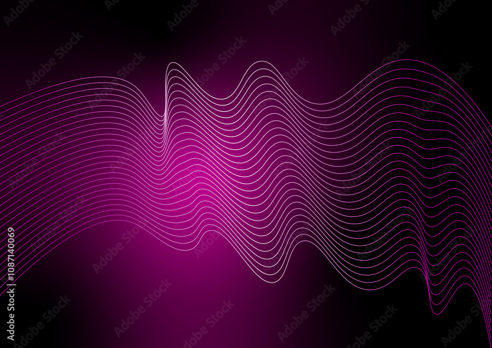 Poster intricate design of parallel curved lines forming a mesmerizing wave effect on a dark gradient backd
