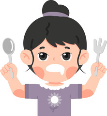 Cute girl hungry holding fork and spoon