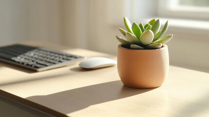 Minimalistische Schreibtischdekoration mit Sukkulente