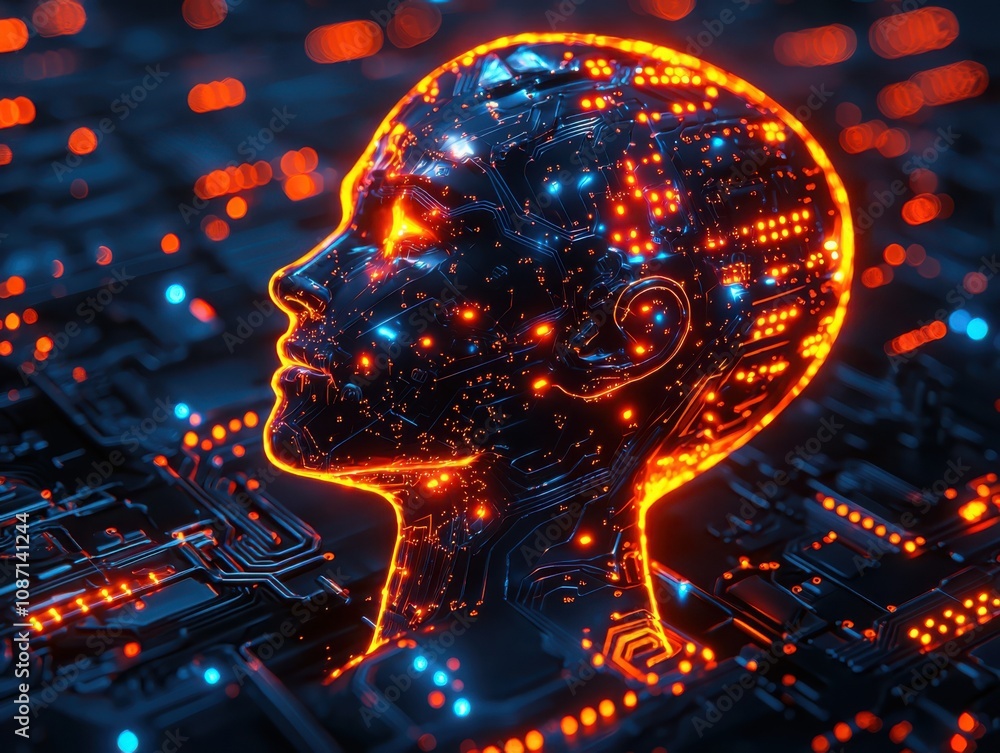 Poster exploring the evolution of artificial intelligence technical schematics in a digital environment fro